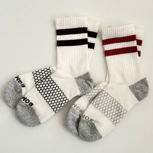 Bombas New 2 pair Vintage Stripe Half Calf Socks Medium White Wine, White Rust